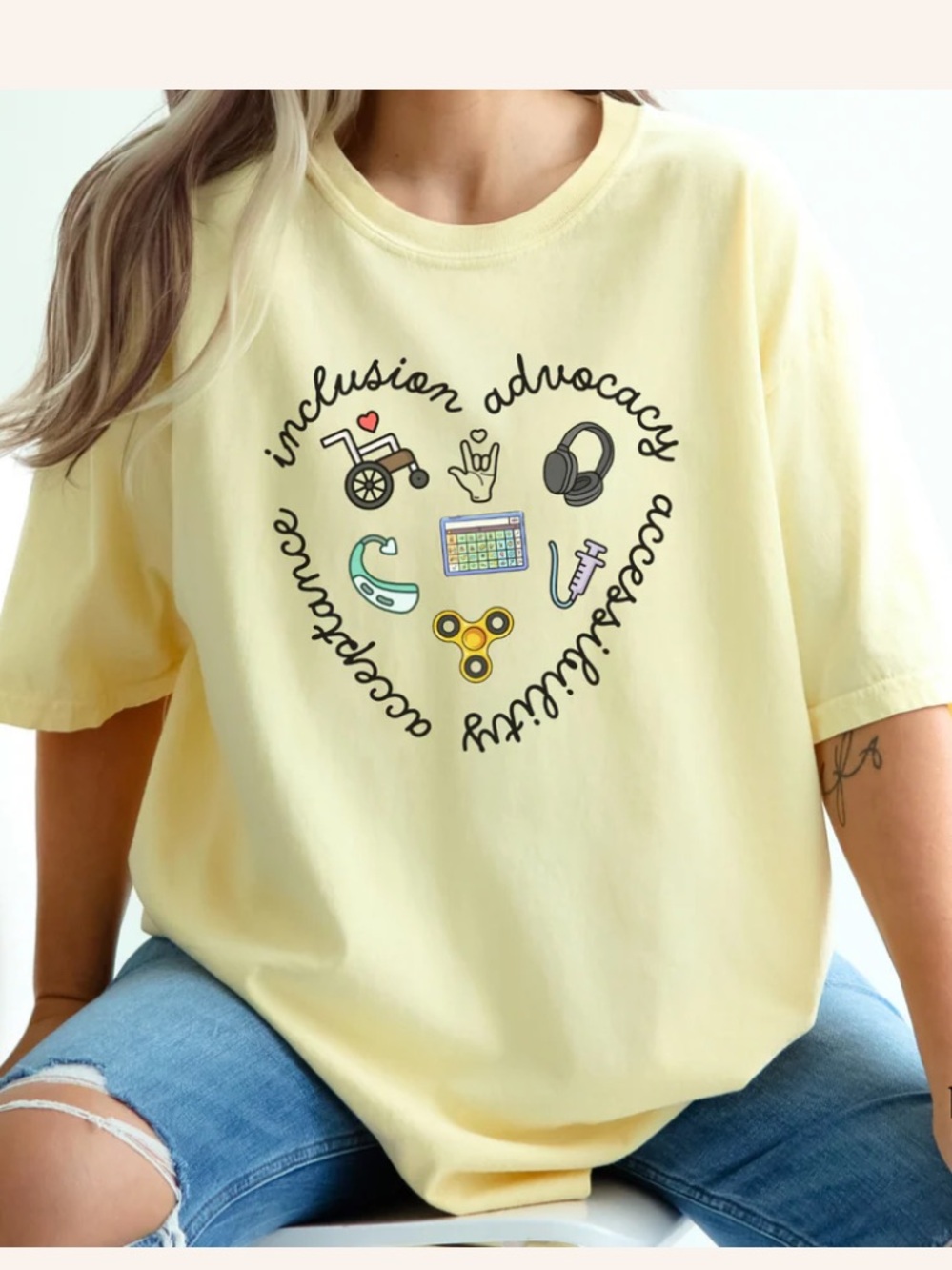 Short Sleeve Heart Tshirt Inclusion and Advocacy Size Large Retro Comfort Colors